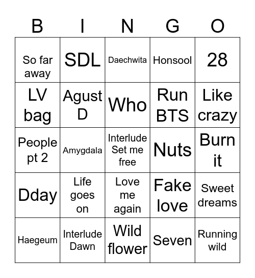 @bangtanbigirlie Bingo Card