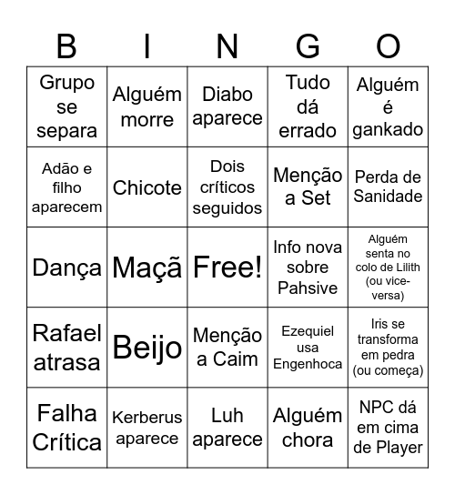 Sentando no Colo do Capeta Bingo Card