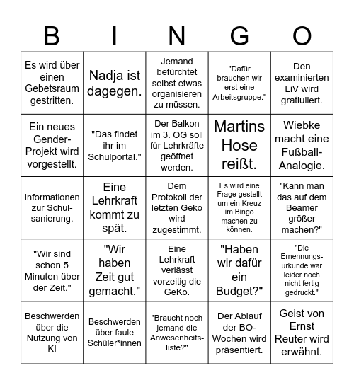 GeKo Bingo Card