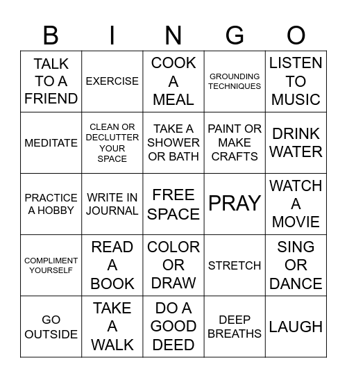 MENTAL HEALTH MATTERS Bingo Card
