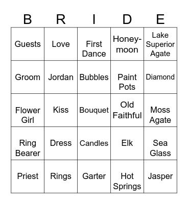 Bridal Bingo Card