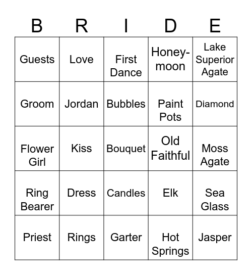 Bridal Bingo Card