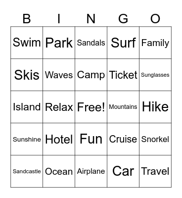 Let's Go on Vacation! Bingo Card