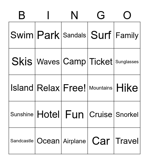 Let's Go on Vacation! Bingo Card
