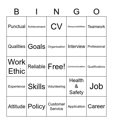 Employability Bingo Card