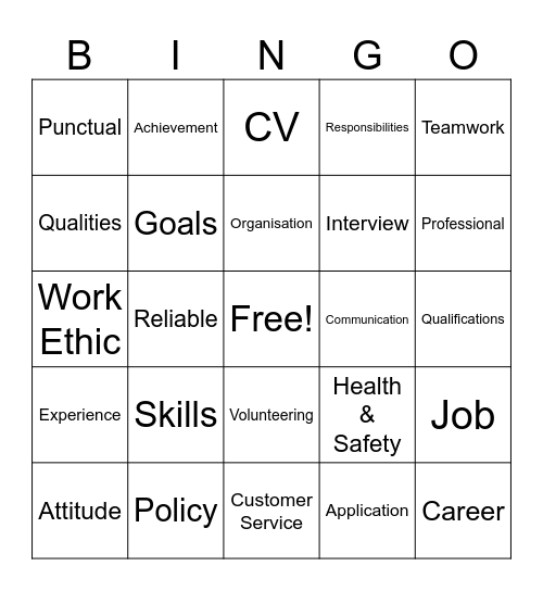 Employability Bingo Card
