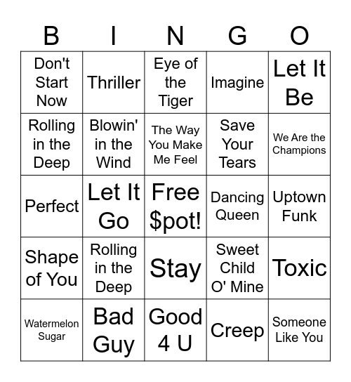 Rock Music Bingo Card
