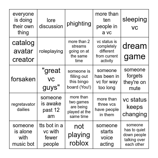 Average PBJ VC: shine edition Bingo Card