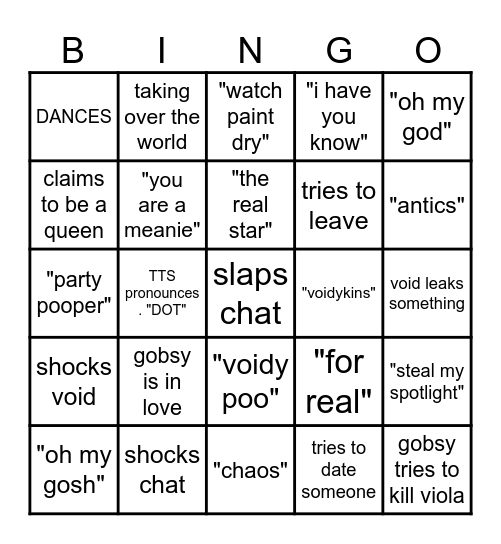 Project Viola Bingo Card