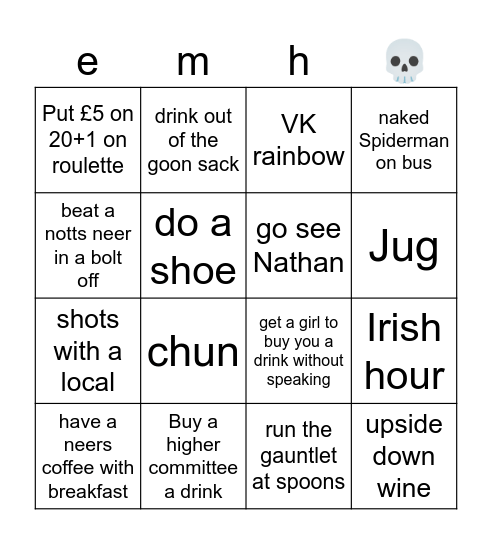 Tour Bingo! Bingo Card