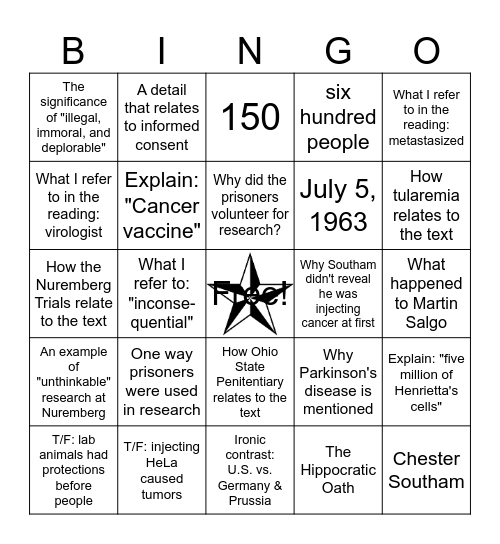 "Illegal, Immoral, and Deplorable" Bingo Card