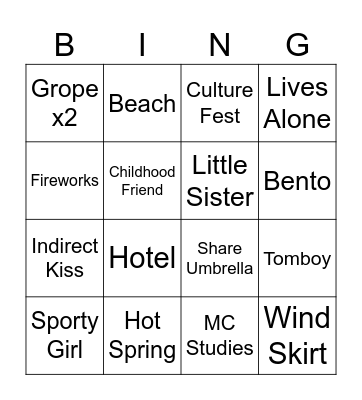 Romance Tropes Bingo Card