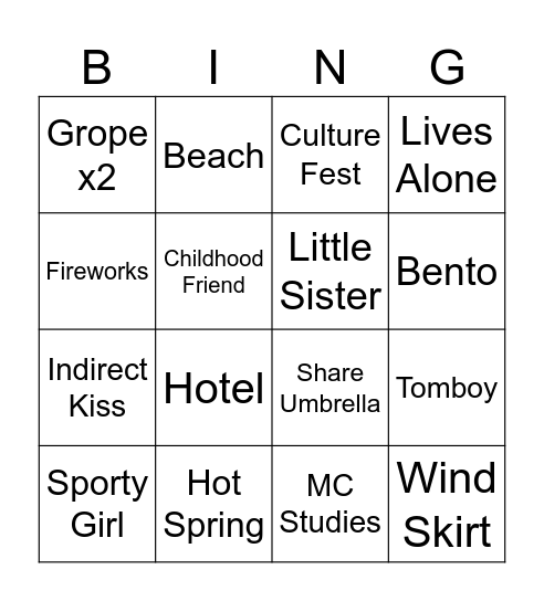 Romance Tropes Bingo Card