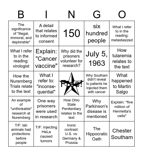 "Illegal, Immoral, and Deplorable" Bingo Card