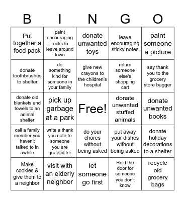 Kindness BINGO Card