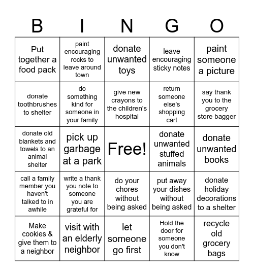 Kindness BINGO Card