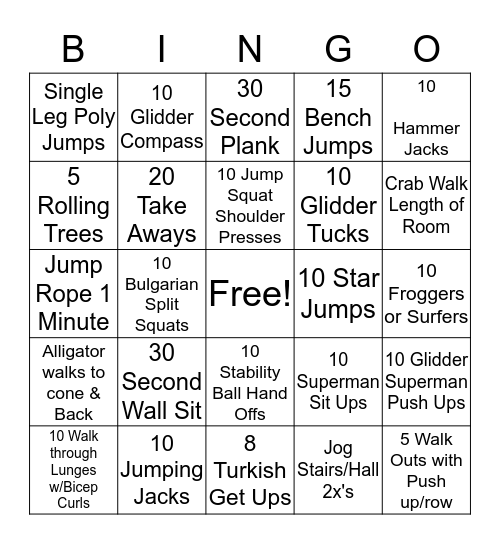 Get Fit  Bingo Card