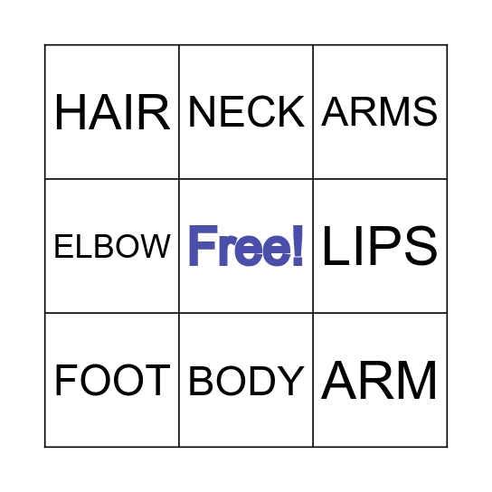 BODY PARTS Bingo Card