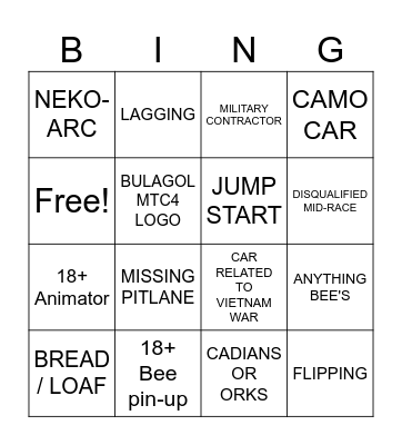 Biz Nascar Bingo Card