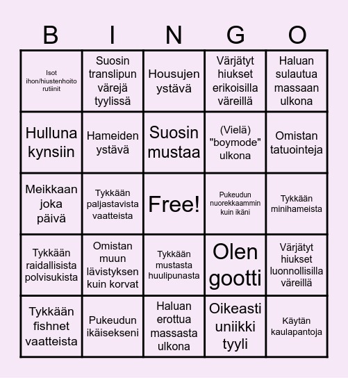 Transnaisten tyylibingo Card