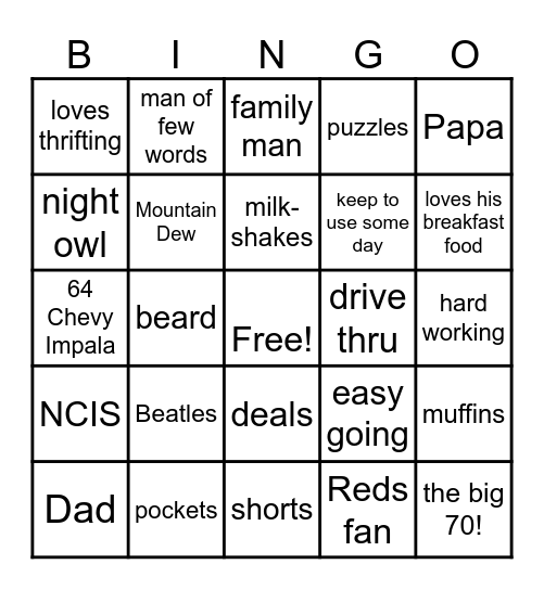 Old Man Ron Bingo Card