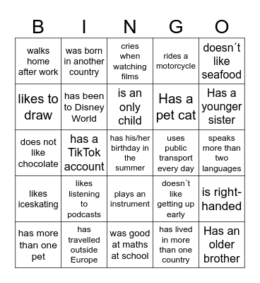 Classmate Bingo Card