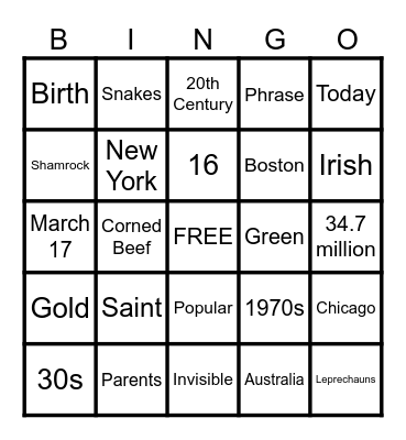 SAINT PATRICK'S DAY Bingo Card