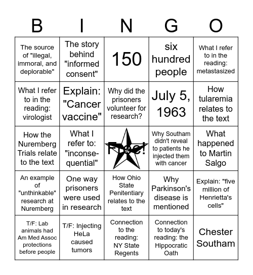 "Illegal, Immoral, and Deplorable" Bingo Card