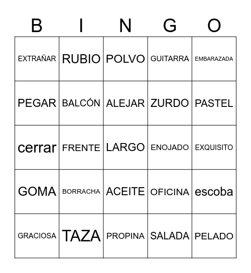 FALSOS COGNATOS ESPANHOL Bingo Card