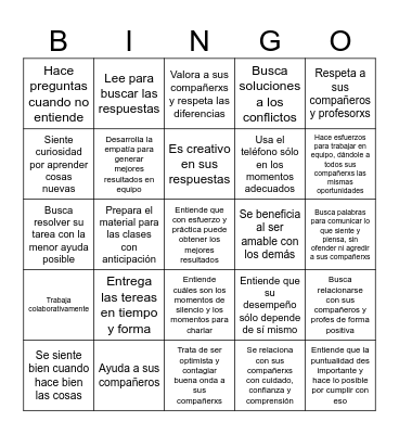 Estudiante Ideal Bingo Card