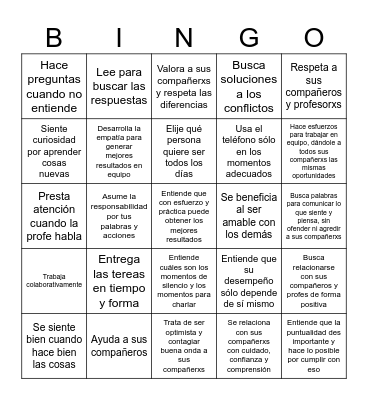 Estudiante Ideal Bingo Card