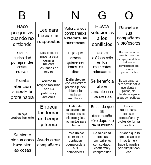 Estudiante Ideal Bingo Card