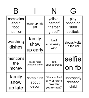 birthday party bingo Card