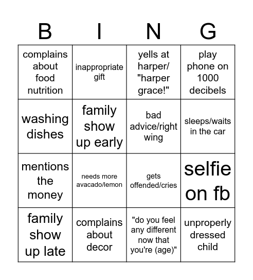 birthday party bingo Card