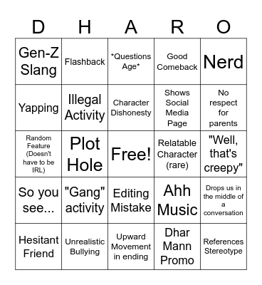 Dhar Mann Bingo Card