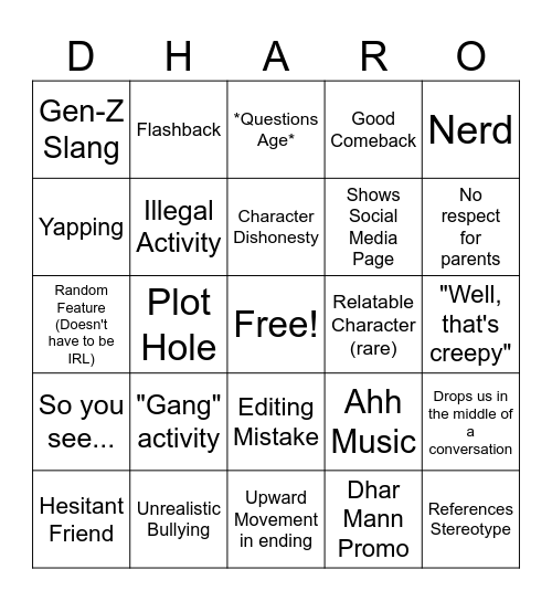 Dhar Mann Bingo Card