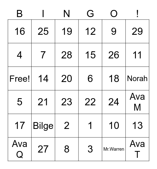 Subtraction Bingo! Bingo Card