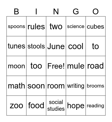Spelling Bingo Card