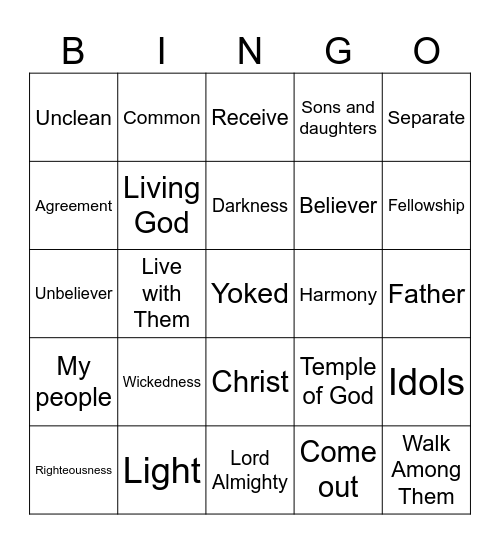 2 Corinthians 6:14-18 Bingo Card