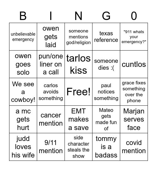 911 lone star Bingo Card