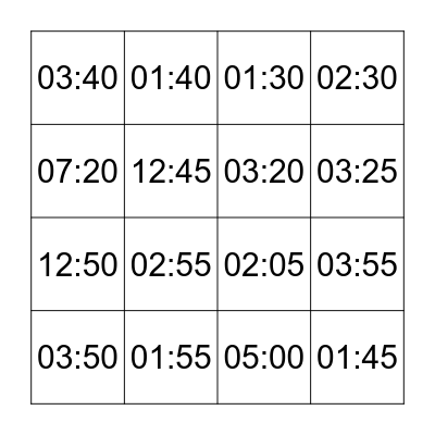 What time is it? Bingo Card