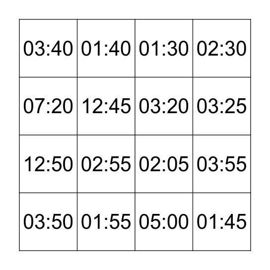 What time is it? Bingo Card