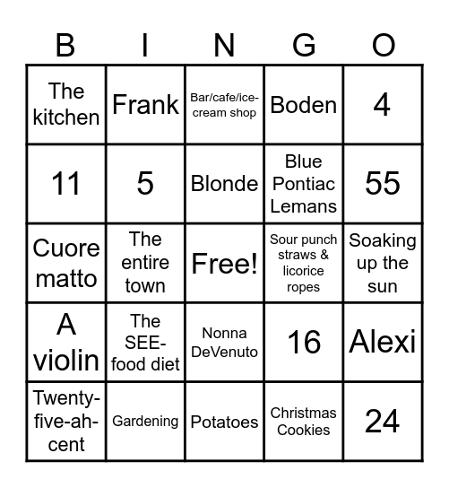 Papa Pasquale Bingo Card