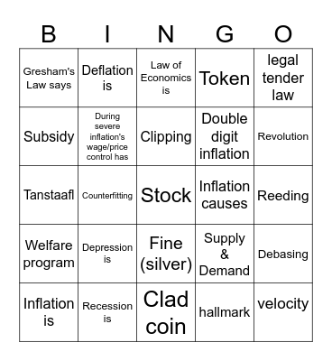 Economics Bingo Card