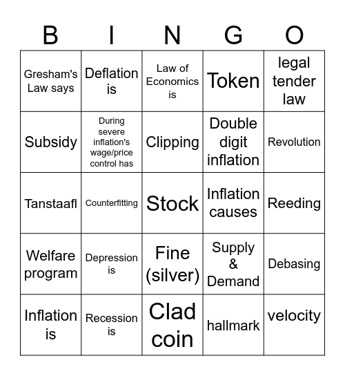 Economics Bingo Card