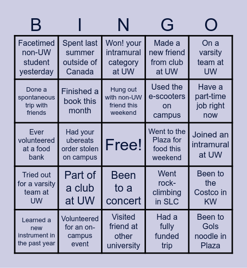 Are YOU more than a student? Bingo Card