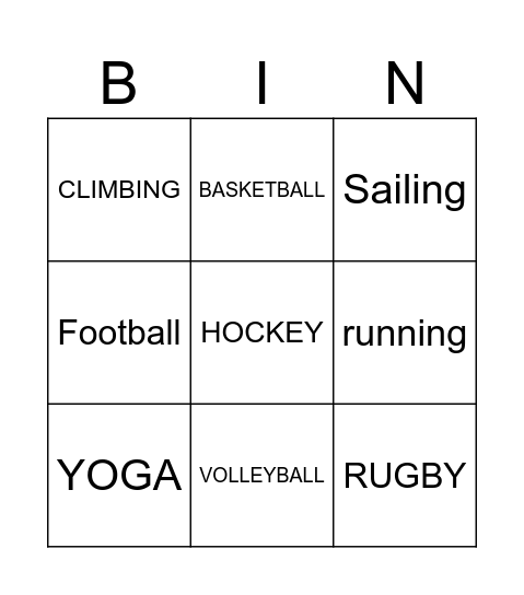 Sports Bingo Card