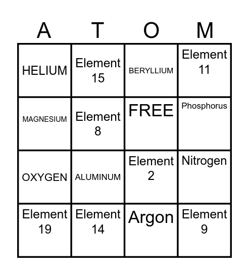 ATOMic BINGO Card