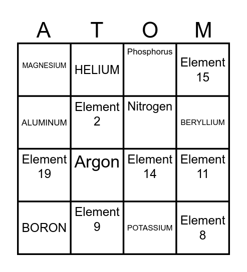 ATOMic BINGO Card