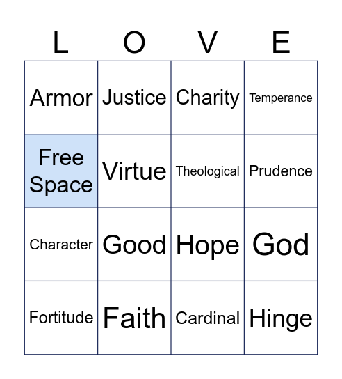 The Virtues Bingo Card